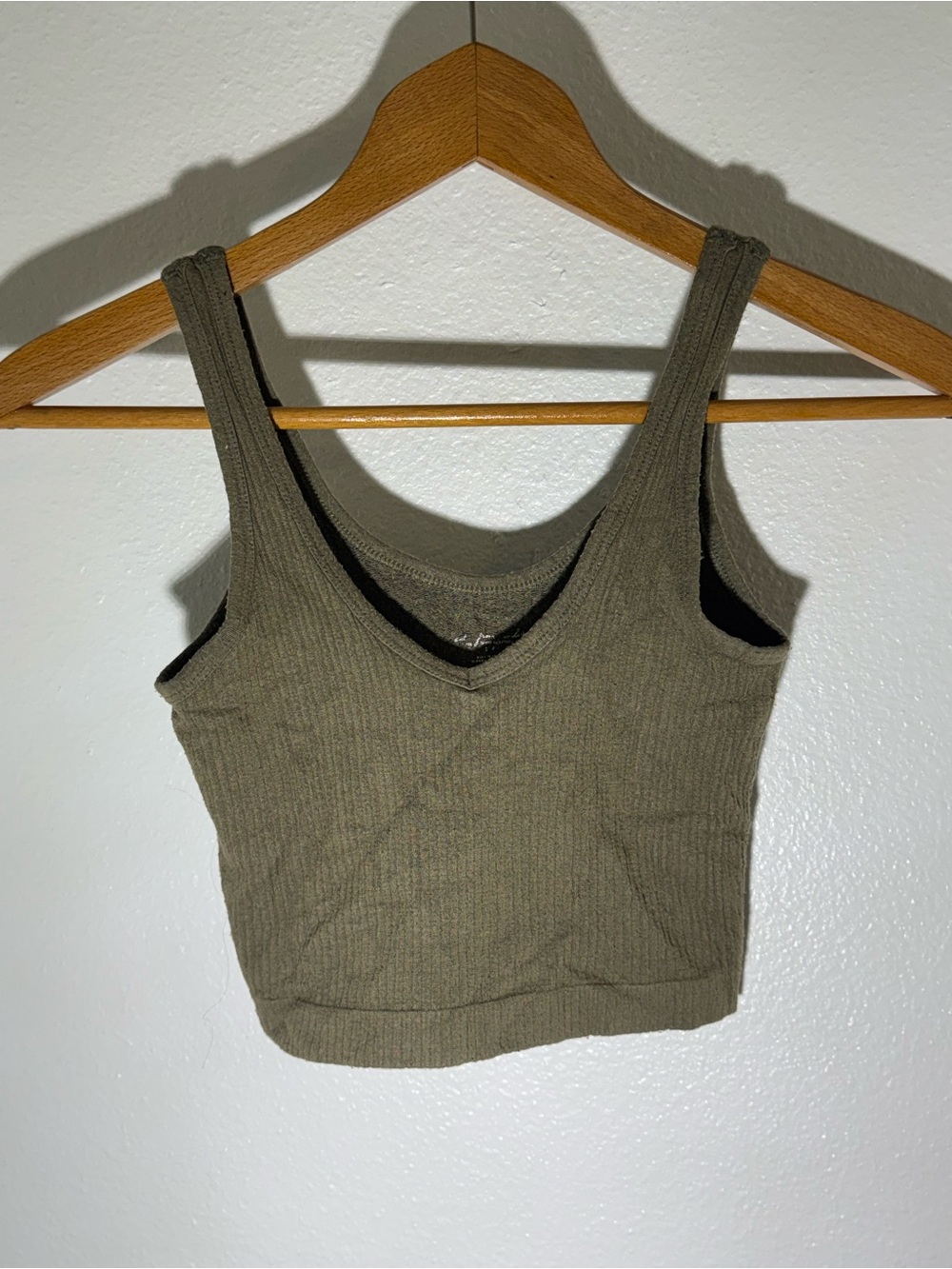 Urban Outfitters Ribbed V-Neck Cropped Tank Top - Olive Green